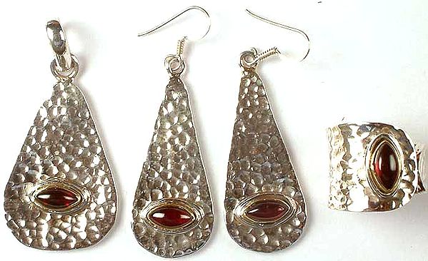 Garnet Dimple Pendant With Matching Earrings & Ring Set