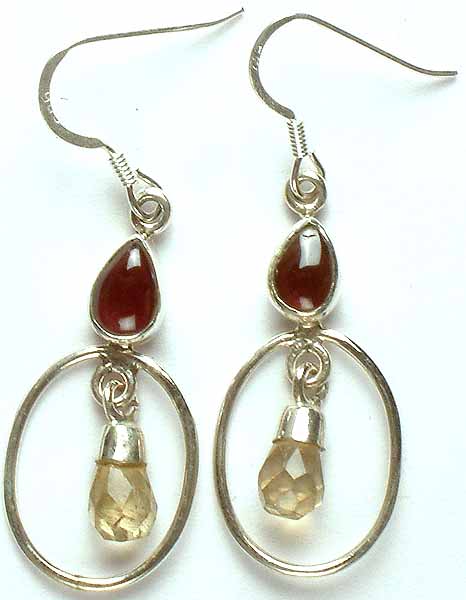 Garnet Earrings with Faceted Citrine Drops