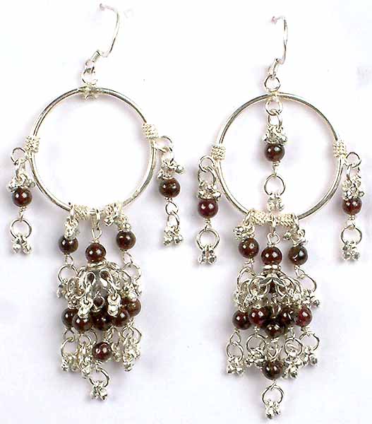 Garnet Hoop Chandelier Earrings