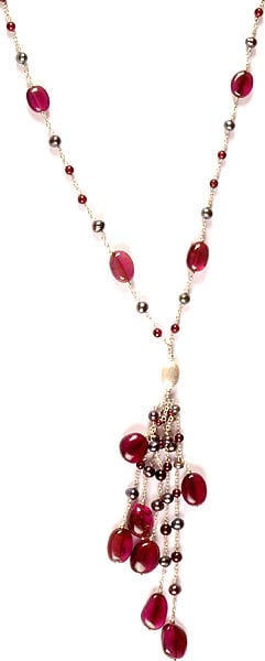 Cherry Quartz Necklace with Black Pearl
