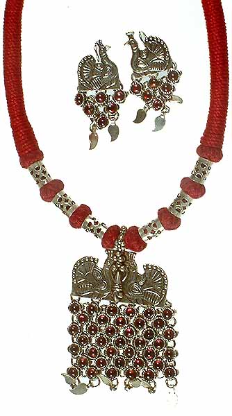 Garnet Necklace with Matching Cord and Earrings Set (From Ratangarh)
