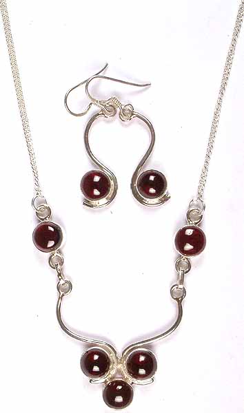Garnet Necklace with Matching Earrings Set