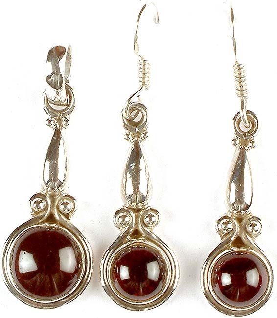 Garnet Pendant & Earrings Set