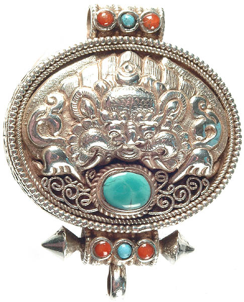 Garuda Gau Box Pendant with Coral and Turquoise