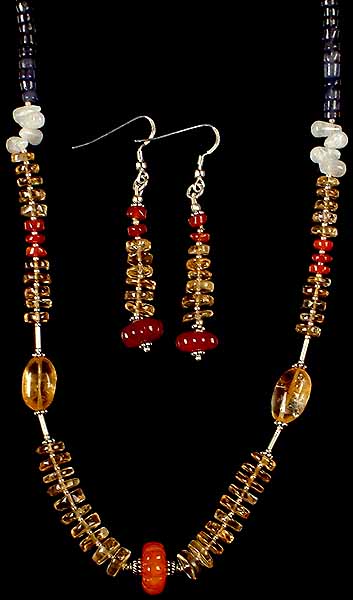 Gemstone Beaded Necklace & Earrings Set