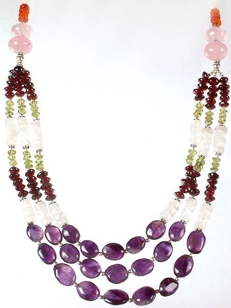 Gemstone Beaded Necklace (Amethyst, Garner, Peridot and Rainbow Moonstone)