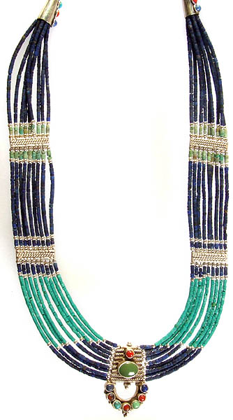 Gemstone Beaded Necklace (Lapis Lazuli, Turquoise and Coral)