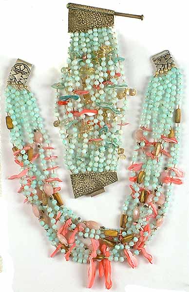 Gemstone Beaded Necklace with Bracelet Set