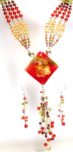 Gemstone Beaded Necklace with Earrings Set (Garnet, Citrine, Amethyst, Pearl, Peridot and MOP)