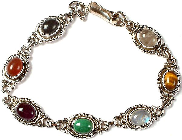 Gemstone Bracelet (Amethyst, Black Onyx, Carnelian, Malachite, Tiger Eye, Rainbow Moonstone and Rose Quartz)