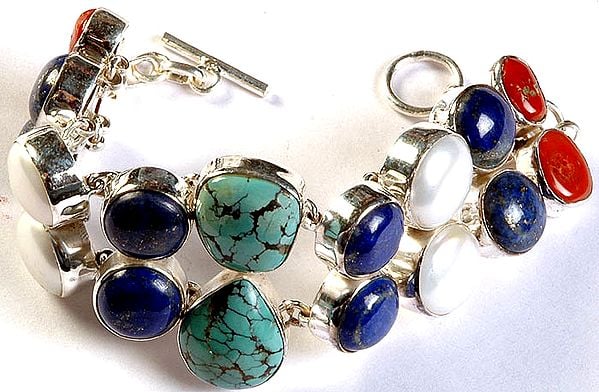 Gemstone Bracelet (Coral, Lapis Lazuli, Pearl and Turquoise)
