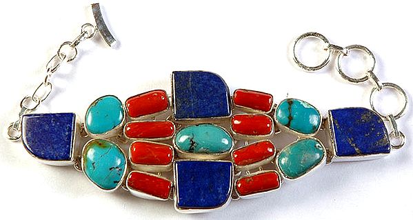 Gemstone Bracelet (Lapis Lazuli, Coral and Turquoise)