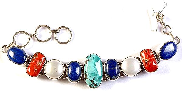 Gemstone Bracelet (Lapis Lazuli, Coral, Pearl and Central Turquoise)