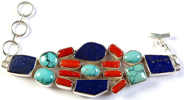 Gemstone Bracelet (Lapis Lazuli, Turquoise and Coral)