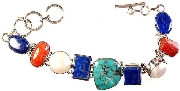 Gemstone Bracelet (Lapis Lazuli, Turquoise, Coral and Pearl)