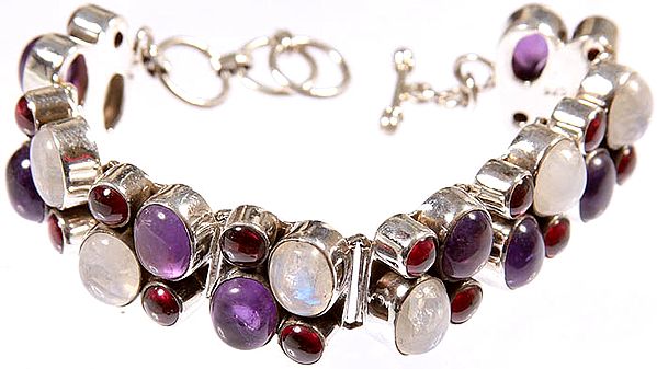 Gemstone Bracelet (Rainbow Moonstone, Amethyst and Garnet)