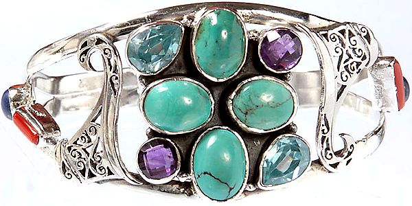 Gemstone Bracelet (Turquoise, Amethyst, Blue Topaz, Coral and Lapis Lazuli)