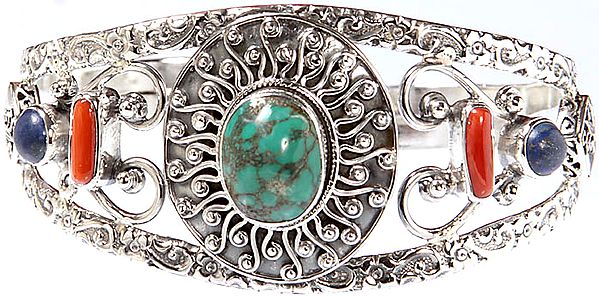 Gemstone Bracelet (Turquoise, Coral and Lapis Lazuli)