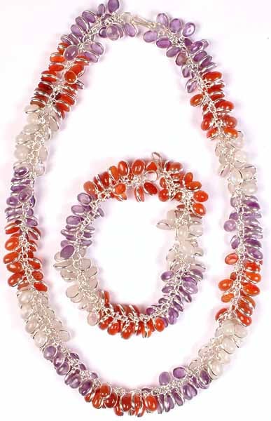Gemstone Bunch Necklace & Bracelet Set