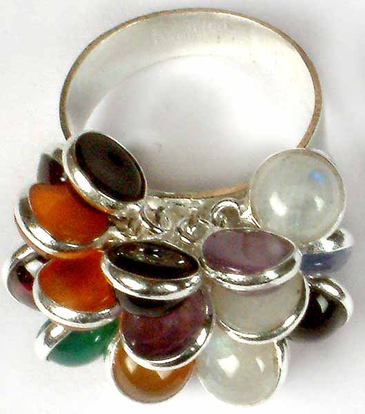 Gemstone Bunch Ring with Central Flower