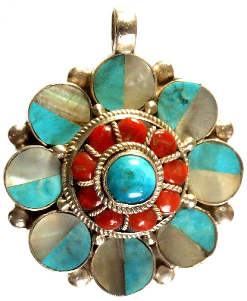 Gemstone Chakra Pendant (MOP, Coral and Turquoise)