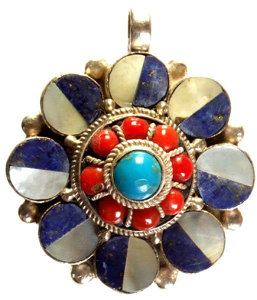 Gemstone Chakra Pendant (MOP, Lapis lazuli, Coral and Turquoise)