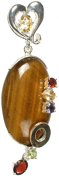 Gemstone Designer Pendant (Tiger Eye with Citrine, Garnet, Iolite and Peridot)