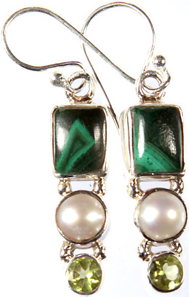 Gemstone Earrings (Malachite, Pearl and Peridot)