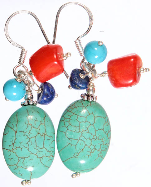 Gemstone Earrings (Turquoise, Coral and Lapis Lazuli)