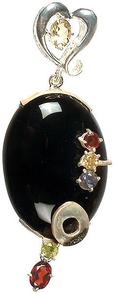 Gemstone Fine Pendant (Black Onyx with Citrine, Garnet, Iolite and Peridot)