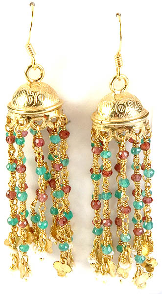 Gemstone Gold Plated Umbrella Chandeliers ( Pink Tourmaline, Apatite and Pearl)