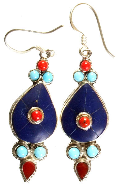 Gemstone Inlay Earrings with Coral and Turquoise