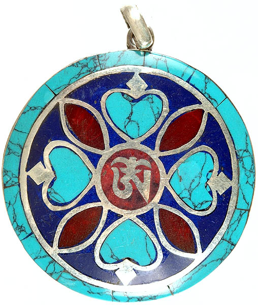 Gemstone Inlay Pendant with Tibetan OM