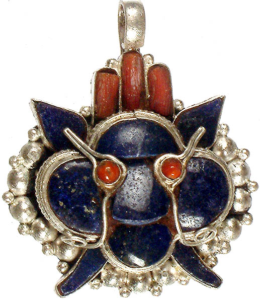 Gemstone Mahakala Pendant (Lapis Lazuli and Coral)