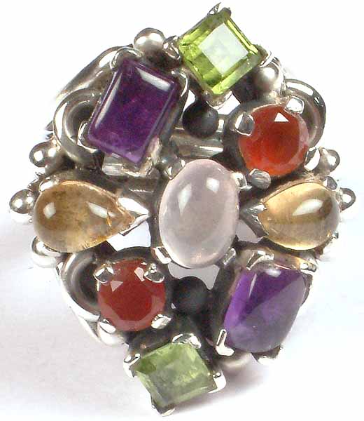 Gemstone Marvel Ring (Amethyst, Peridot, Carnelian, Citrine and Grey Moonstone)