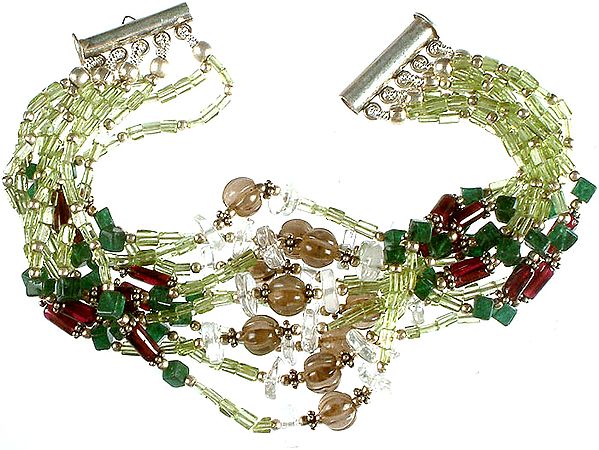 Gemstone Multi Bracelet (Peridot, Green Onyx, Garnet, Crystal and Smoky Quartz)