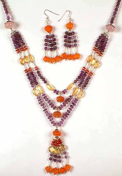 Gemstone Necklace & Earrings Set from Rajasthan