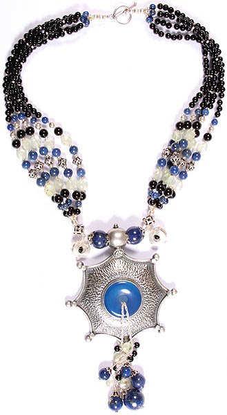Gemstone Necklace (Black Onyx, Blue Topaz, Lapis Lazuli and Prehnite)