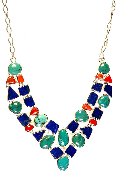 Gemstone Necklace (Lapis Lazuli, Coral, and Turquoise)