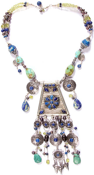 Gemstone Necklace (Lapis Lazuli, Turquoise, Peridot and Pearl)