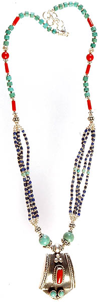 Gemstone Necklace (Turquoise, Lapis Lazuli and Coral)