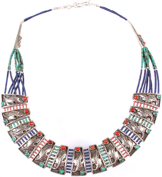 Gemstone Nepalese Necklace (Coral, Turquoise and Lapis Lazuli)