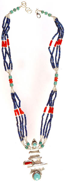 Gemstone Nepalese Necklace (Turquoise, Lapis Lazuli and Coral)