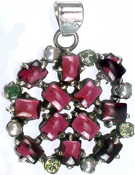 Gemstone Pendant (Garnet, Peridot and Pearl)