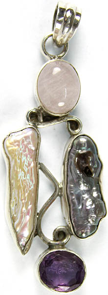 Gemstone Pendant (Rose Quartz, Pearl and Amethyst)