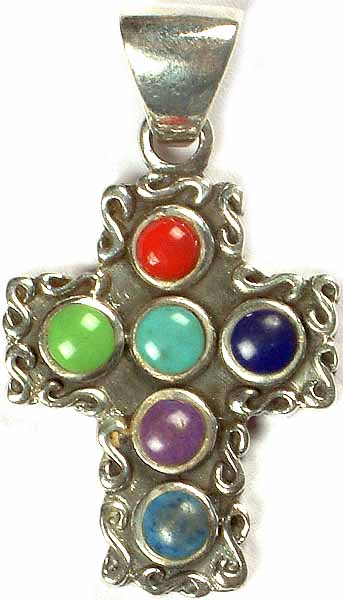 Gemstone Pot Pourri Cross Pendant