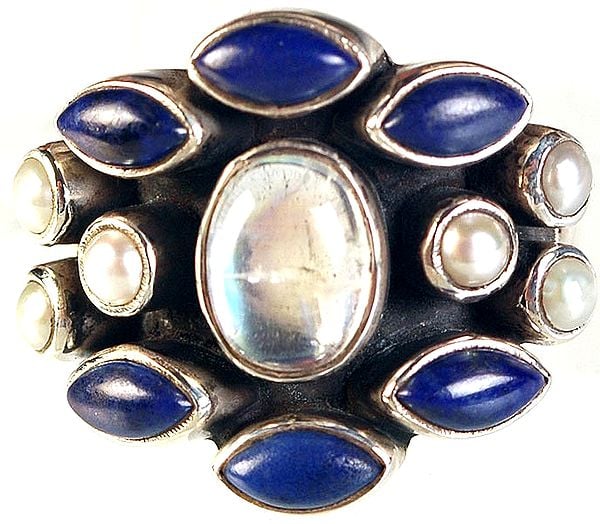 Gemstone Ring (Pearl, Lapis Lazuli and Rainbow Moonstone)