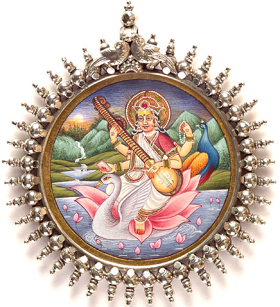 Goddess Saraswati Sterling Silver Pendant