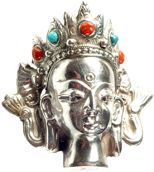 Goddess Tara Head Pendant with Coral and Turquoise