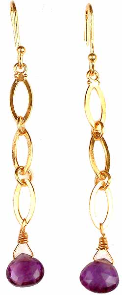Gold Earrings with Fine Cut Amethyst Briolette